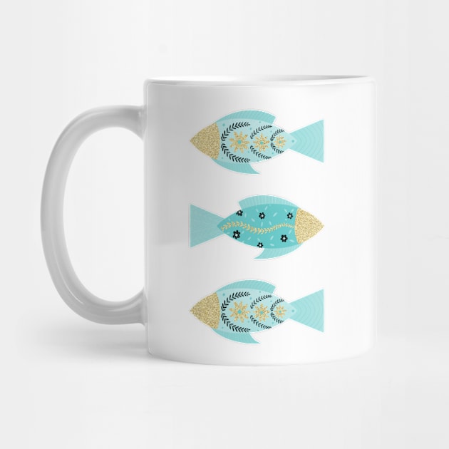 Turquoise and gold floral fishes by Home Cyn Home 